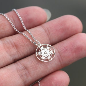 collar de cubo de metatrones, collar de geometría sagrada de plata de ley sólida 925, collar de semilla de vida, collar de mandala, joyería angel talismán