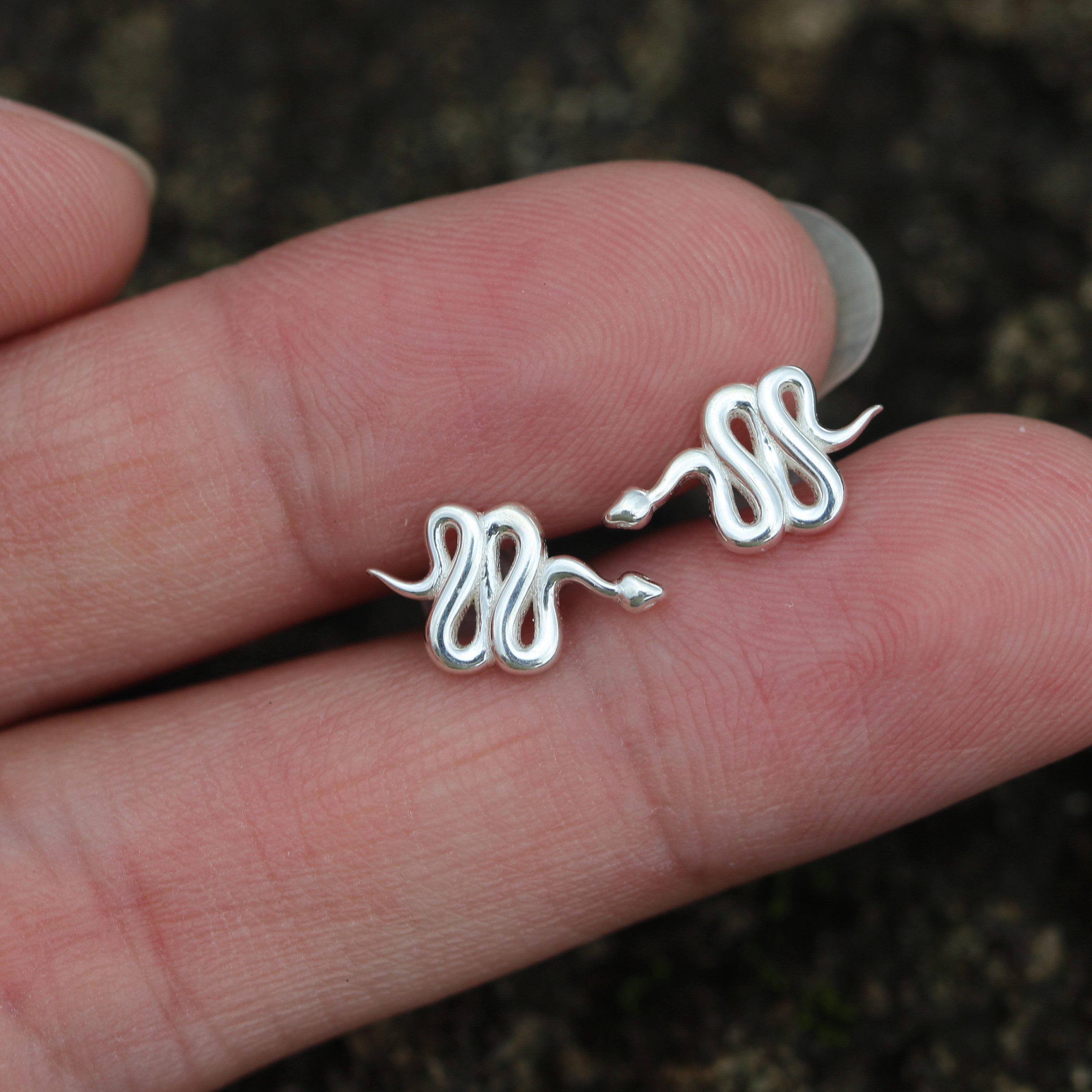 thepartof★silver 925 Snake Ribbon Earring 925 Silver Snake Stud Earrings,cute Snake Jewelry,animal