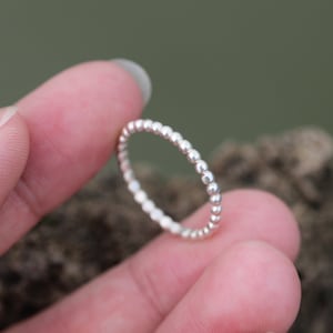 Sterling Silver Ball Ring: Dainty Thin Band (1.2mm-2mm)