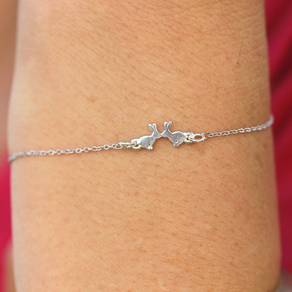 925 bunny rabbit bracelet,silver rabbit bracelet,silver family pet jewelry,dainty animal lover jewelry