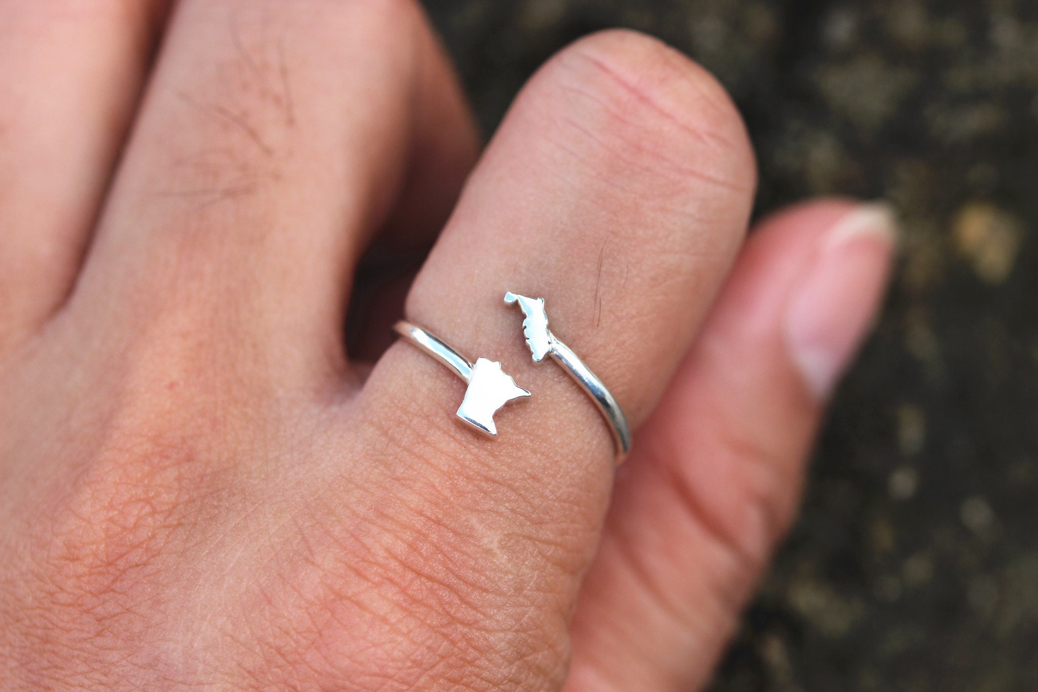 Sterling silver custom US state ring,Personalized State Ring,secret love ring,he and her home location jewelry