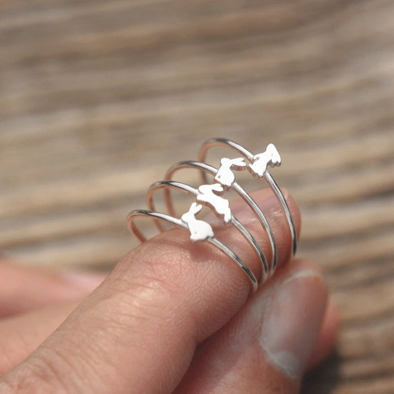 Lot de 4 bague lapin en argent 925 bijoux pour animaux de compagnie cadeau amoureux des animaux Etsy France