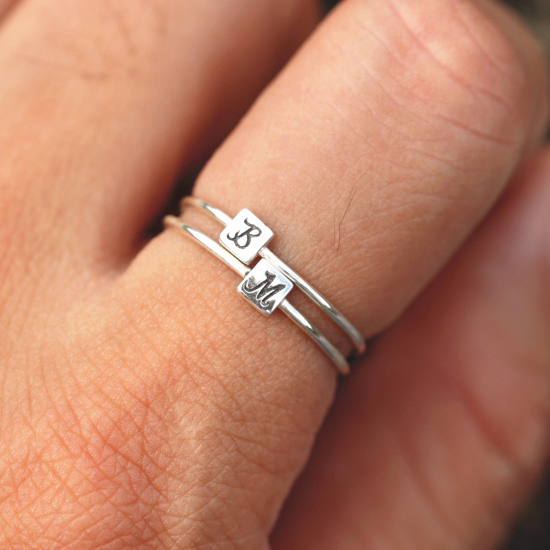 Set of 2 Rings, Personalized Silver Initial Ring,custom Silver Initial ...