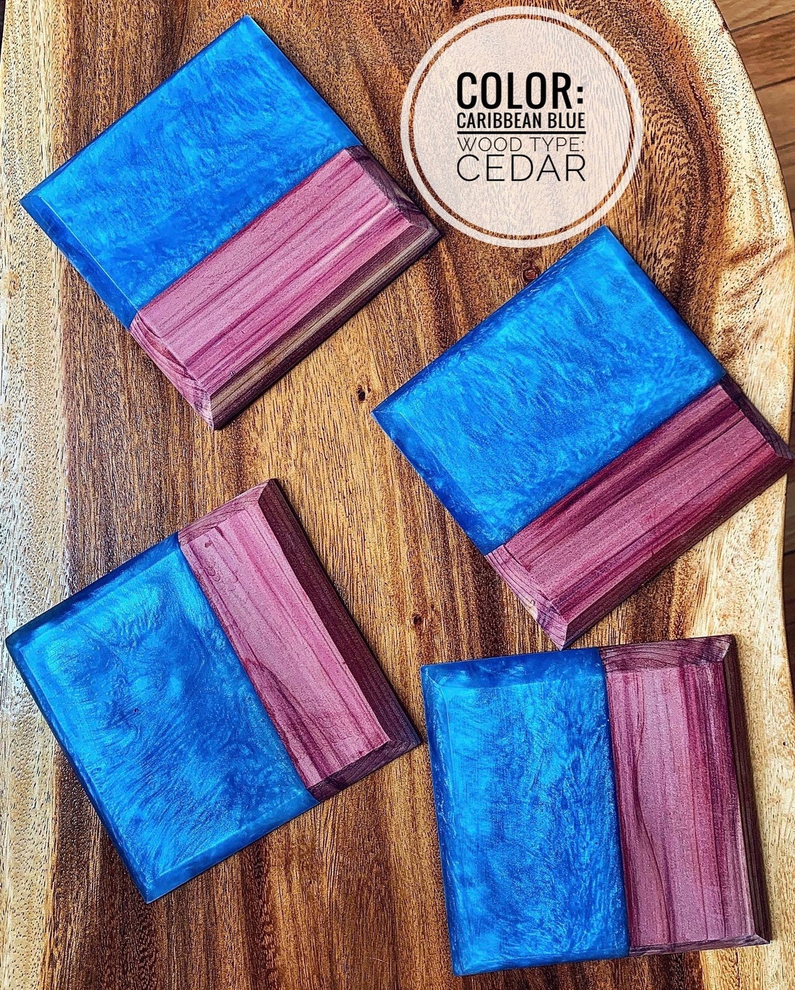 CUSTOM Wood & Epoxy Resin Coaster Set Wood Coasters Gifts Etsy