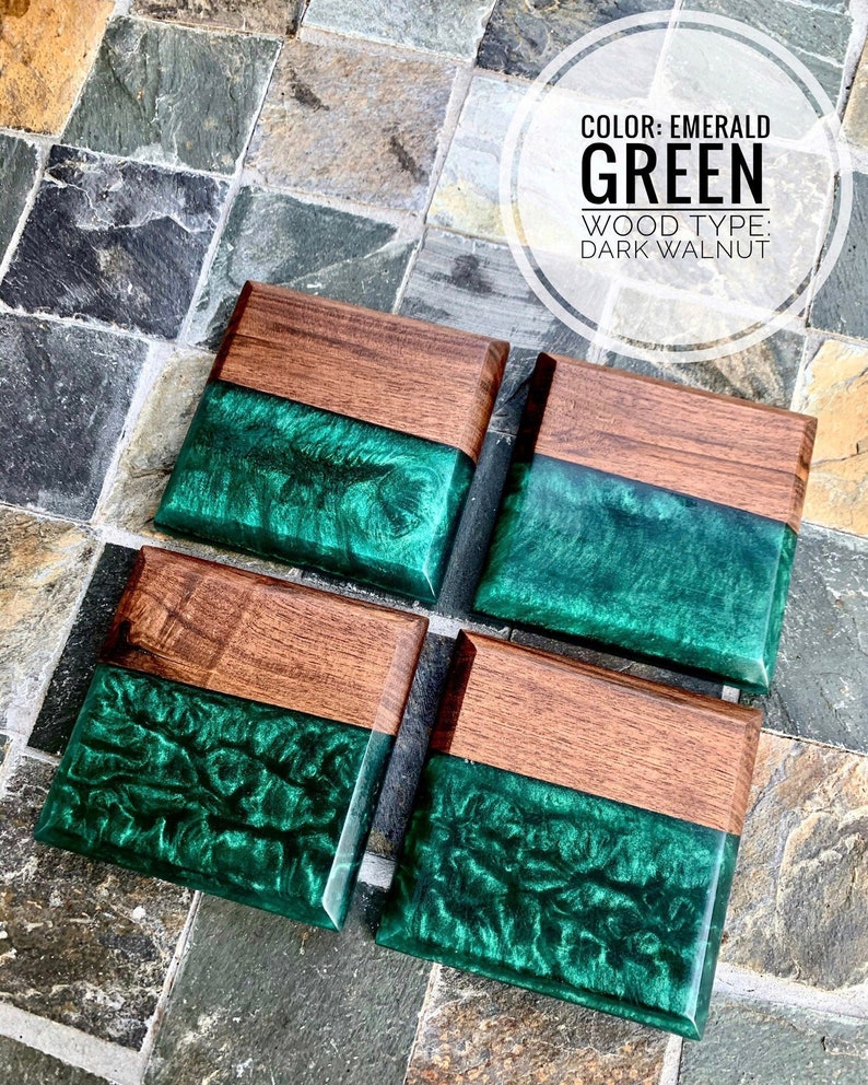 CUSTOM Wood & Epoxy Resin Coaster Set Wood Coasters Gifts Etsy