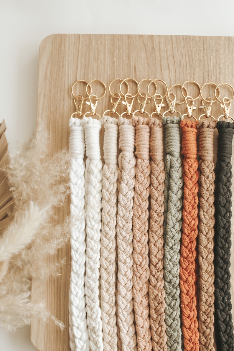 Braided macrame lanyard/ keychain lanyard/ Teacher gift/ Custom teacher gift/ Neutral lanyard/ Back to school/ Mothers Day gift image 1