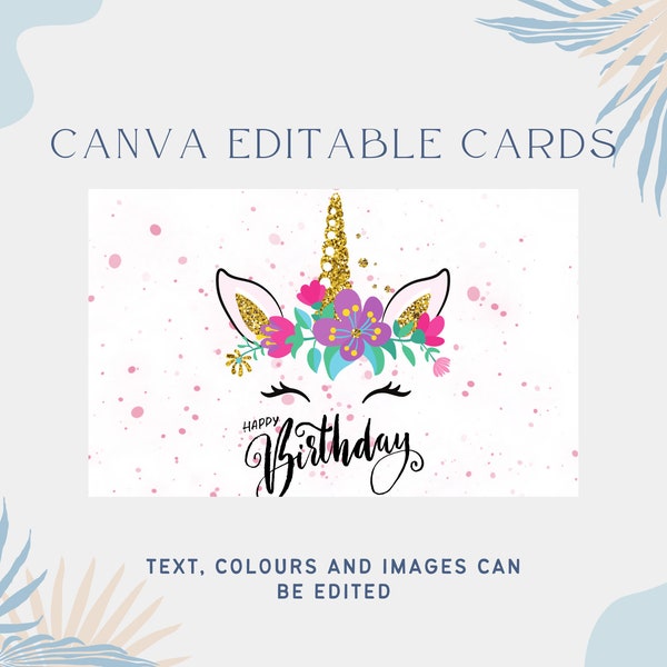 Editable unicorn birthday card Instant Download Girl Birthday Card Unicorn Greeting Card Template Birthday Card Unicorn birthday