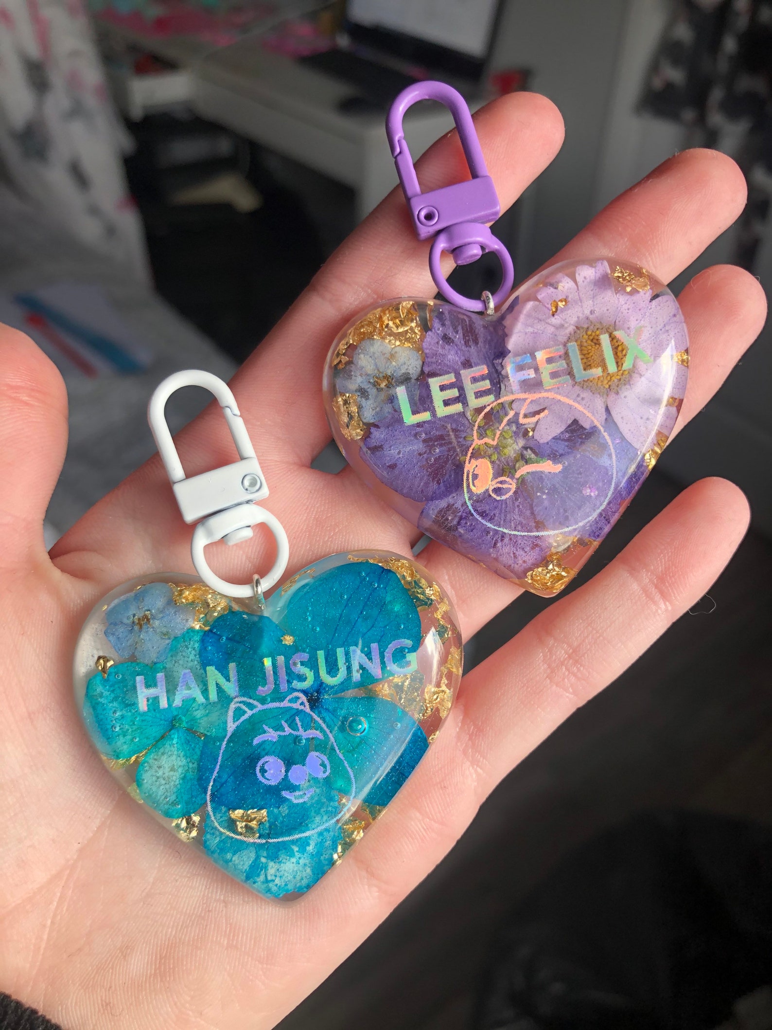 Stray kids custom flower resin keychains Etsy