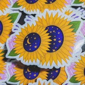 Celestial Sunflower Vinyl Sticker | Celestial Floral Sticker | Witchy Stickers | Sunflower Stickers | Celestial Sticker | Waterproof Sticker