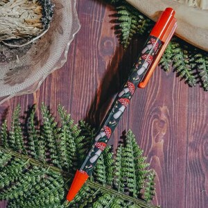 PEN: Mushroom Pattern Art Print Stationery Pen | Cottagecore Pattern Pens | Black Ink Pens | Red Mushroom Art Pen | Witchy Journaling Pen
