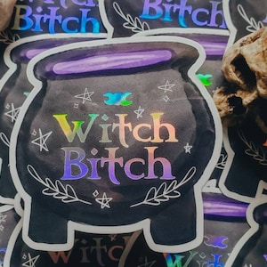 Holographic “Witch Bitch” Cauldron Sticker | Witchy Stickers  | Sarcastic Stickers | Witchcraft Sticker | Cauldron Sticker