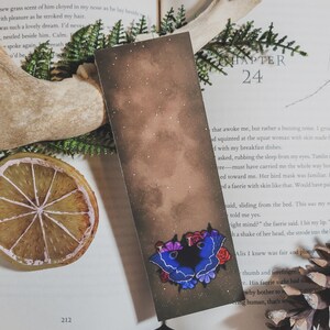 BOOKMARK: Blue Moth Bookmark | Moth Bookmark | Witchy Bookmarks | Mushroom and Floral Bookmark | Red Mushroom Bookmark |Cottagecore Bookmark