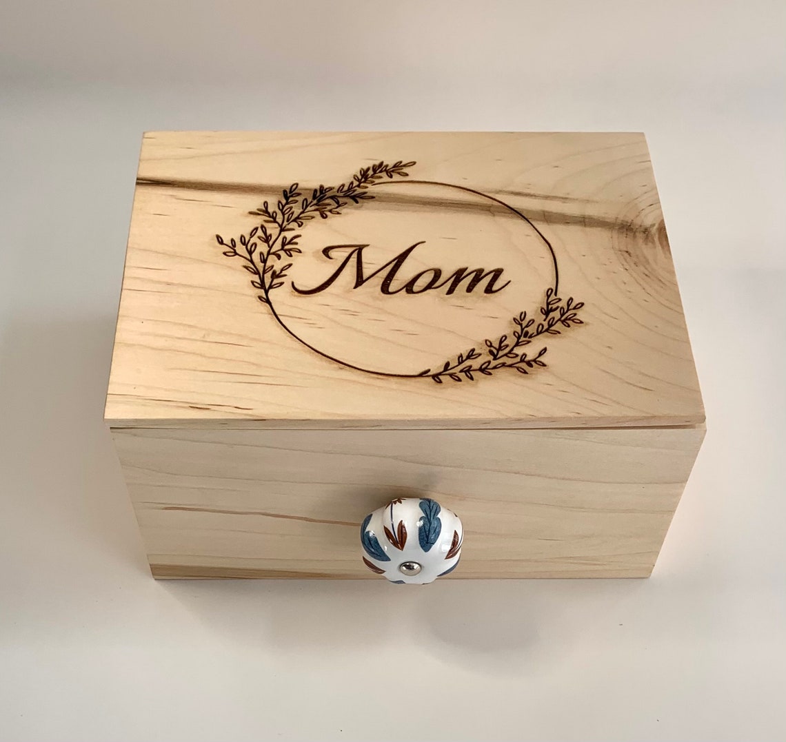 Mom Engraved Wooden Keepsake Gift Box finished with Etsy