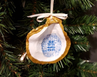 Blue Ginger Jar Christmas Oyster Shell Ornament