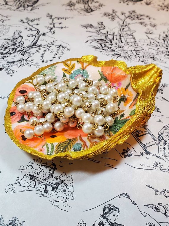 Anthropologie Inspired Rifle Paper Floral Oyster Shell Ring Dish