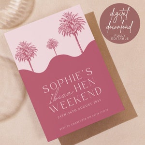 Itinerario de despedida de soltera en el extranjero + plantilla de invitación / Itinerario de despedida de soltera / Invitación digital de despedida de soltera en Ibiza / Invitación digital / Diseñado en el Reino Unido