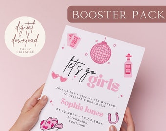 Let's Go Girls - BOOSTER PACK - Invitation, Itinerary + 12 Rodeo Theme Hen Game Templates | Digital Hen Invitation | Designed in the UK