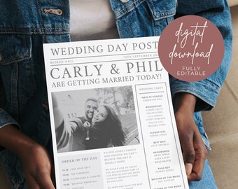 Digital Traditional Wedding Newspaper Template | Digital Wedding Itinerary & Program | DIY Bride | Designed in the UK