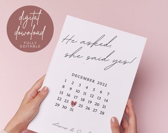 Digital "He Asked, She Said Yes" Poster Template | Engagement Digital Print a4 | Fully Editable Poster | Designed in the UK