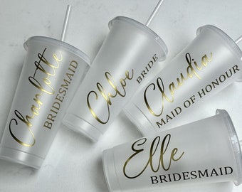 Personalised Bridal Party Frosted Cold Cup | Bridesmaid Gift | Personalised Cold Cup Sticker | Wedding Morning Cup | Starbucks Inspired