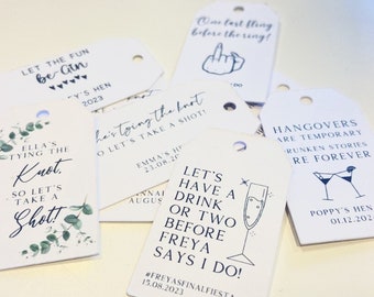 Personalised Hen Party Shot Tags: Custom Drink Decor