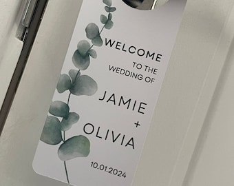 Personalised Welcome To The Wedding Door Hangers - 3 Designs | White Luxe Textured Card | Card Door Hanger | Wedding Tags