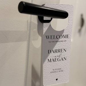 Personalised Welcome To The Wedding Door Hangers - 3 Designs | White Luxe Textured Card | Card Door Hanger | Wedding Tags