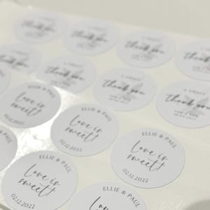 Custom Love Is Sweet Sticker Sheets - 4 Designs | Wedding Sweet Stickers | Wedding Favours | Thank You Sticker Sheet