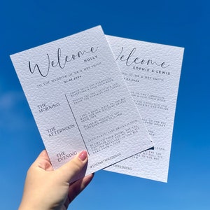 Hochzeitsgast Willkommen Reiseplan Karte - 5x7 | Druck für das Hochzeitszimmer | Tagesordnung | Hochzeitsreise im Ausland | Designed in Großbritannien