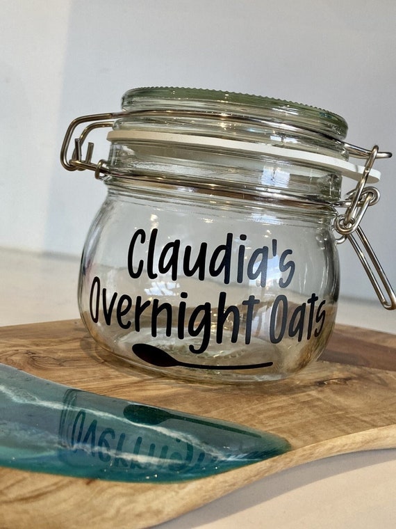Overnight Oats Jar Personalised Option Mason Jar, Clear Glass