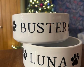 Personalised Large Dog Bowl: Custom Printed Ceramic Pet Bowl with Paw Prints