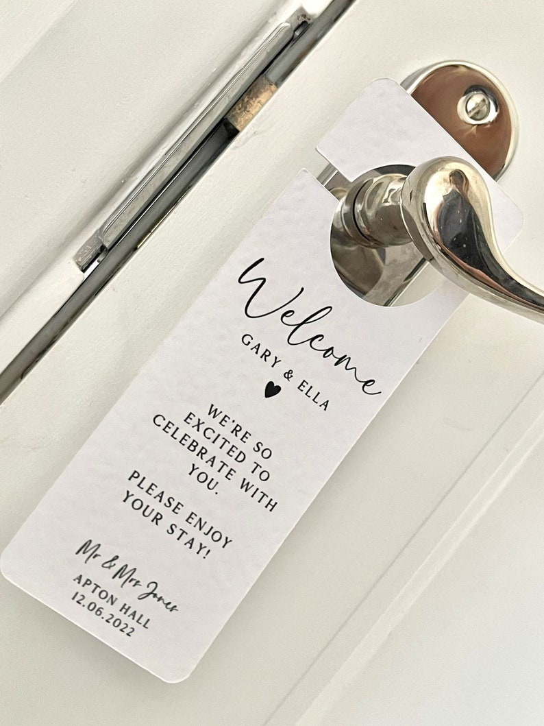 Personalised Room Reserved For Wedding Door Hangers 3 Designs White Luxe Textured Card Card Door Hanger Wedding Tags image 5