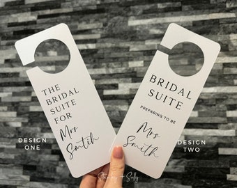 Personalised Bridal Suite Door Hangers - 2 Designs | White Luxe Textured Card | Card Door Hanger | Wedding Tags | Made in the UK