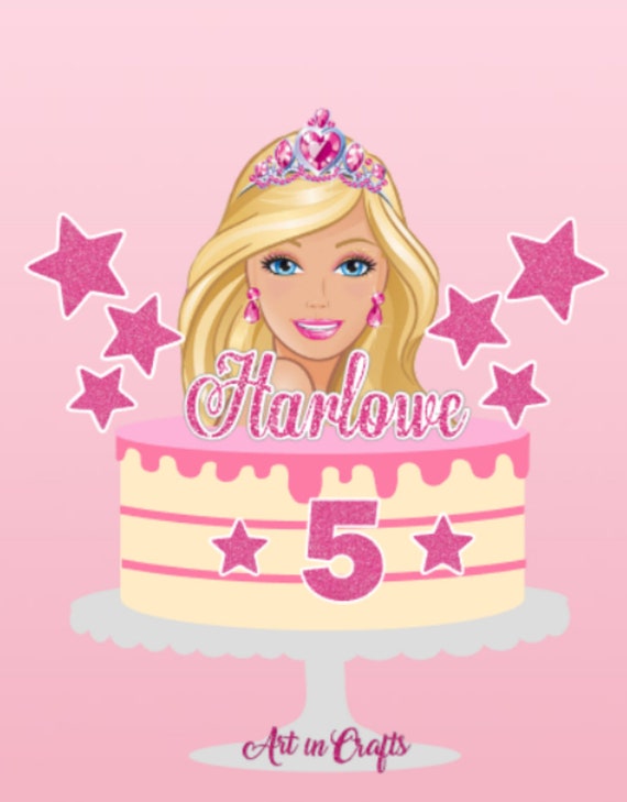 Barbie Themed Glitter Cake Topper Personalised With Name & Age -  Israel