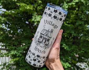 Village Witch Tumbler | Witchy Gift | Cottagecore Small Leaves Pattern Witchy Cup
