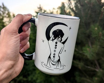 Moon Girl Coffee Mug | Travel Mug | Witchy Gift | Moon Tattoo Girl | Personalized Mug