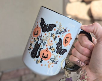 Cute Spooky Halloween Mug | Black Cat Mug | Pumpkin Tumbler | Cute Spooky Cup