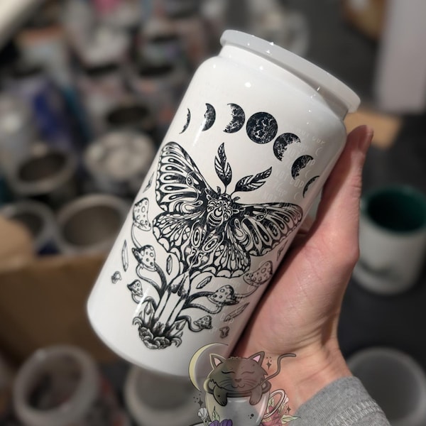 Stainless or Glass Cup | Iced Coffee Cup | Luna Moth | Witchy Gifts