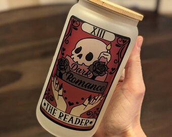 Dark Romance The Reader Tarot Card Glass Can | Fantasy Reader Cup | Reader Tarot Card | Book Club Glass | Bookish Glass