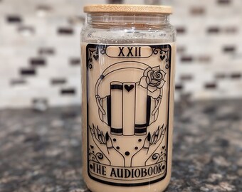Black and White Version The Audiobook Tarot Card Glass Cup | Iced Coffee Cup | Reader Tarot Card | Bookish Glass