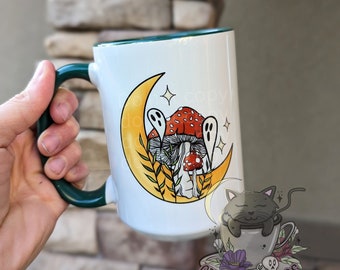 Cottagecore Ghost Mug | Mushroom Mug | Cute Spooky Ghost Cup | Travel Mug