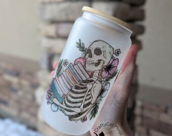 Skeleton Bookish Glass Cup | Book Reader Glass | Skellie Glass