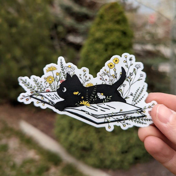 New Cat Colors Added | Cat Sticker | Black Cat on Books Sticker | Orange Cat Sticker | Grey Cat Cute Sticker | Bookish Sticker