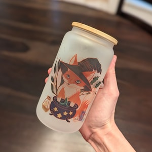 Witchy Fox Frosted Glass Cup | Iced Coffee Cup | Fox Glass | Witchy Gifts
