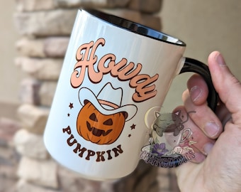 Retro Halloween Coffee Mug | Cute Retro Mug | Howdy Pumpkin Cowboy