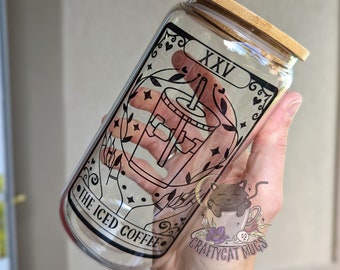 The Iced Coffee Tarot Card Glass Can | Iced Coffee Cup | Witchy Gifts | Coffee Addict