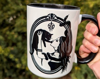 Witchy Gifts | Witch Mug | Coffee Mug | Witchy Girl with Cat | Cat Mug | Personalized Gifts