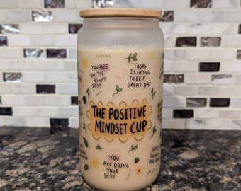 Positive Affirmations Frosted Glass Cup | Iced Coffee Cup | Positive Mindset Cup