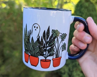 Halloween Coffee Mug | Ghost Mug | Plant Mug | Cottagecore Ghost Mug | Travel Mug