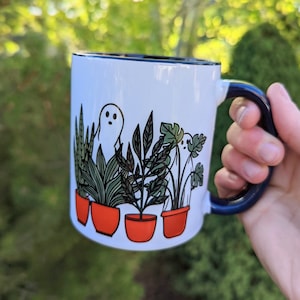 Halloween Coffee Mug | Ghost Mug | Plant Mug | Cottagecore Ghost Mug | Travel Mug